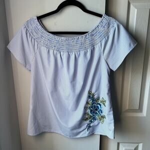Alice Blue for StitchFix Malika Off The Shoulder Shirt with Floral Embroidery M